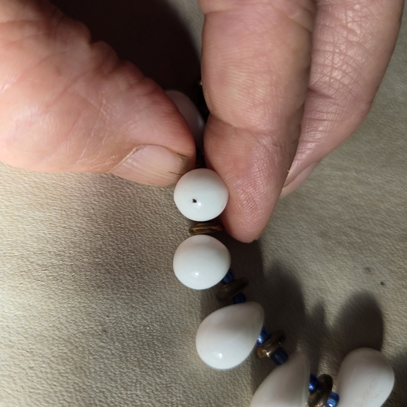 Miriam Haskell Necklace Milk Glass Bead White & Blue Glass Beaded Signed Vintage - Picture 16 of 16